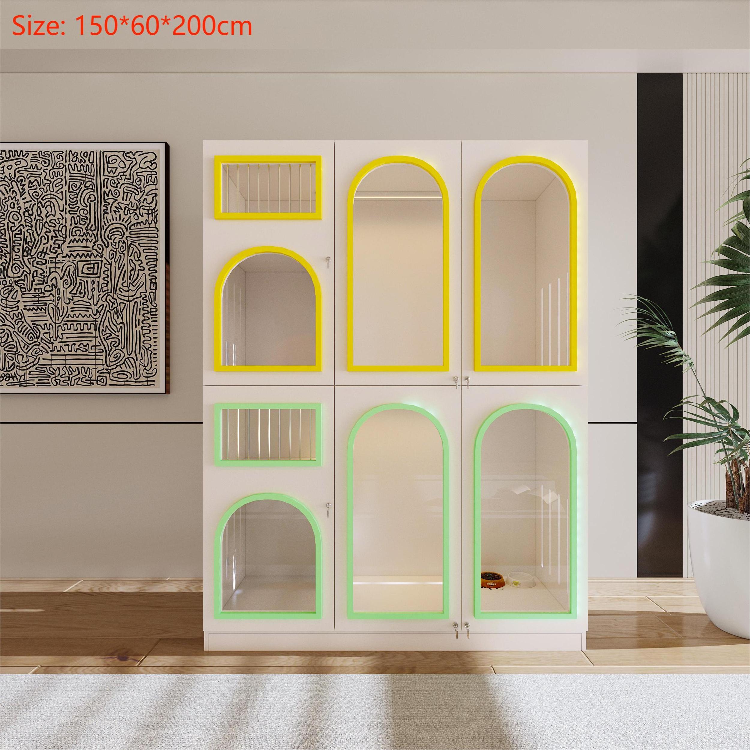 Colorful Solid Wooden Cages Household Cat Cabinet House Kitty Pet Furniture House Indoor Luxury Cat Villa Cage