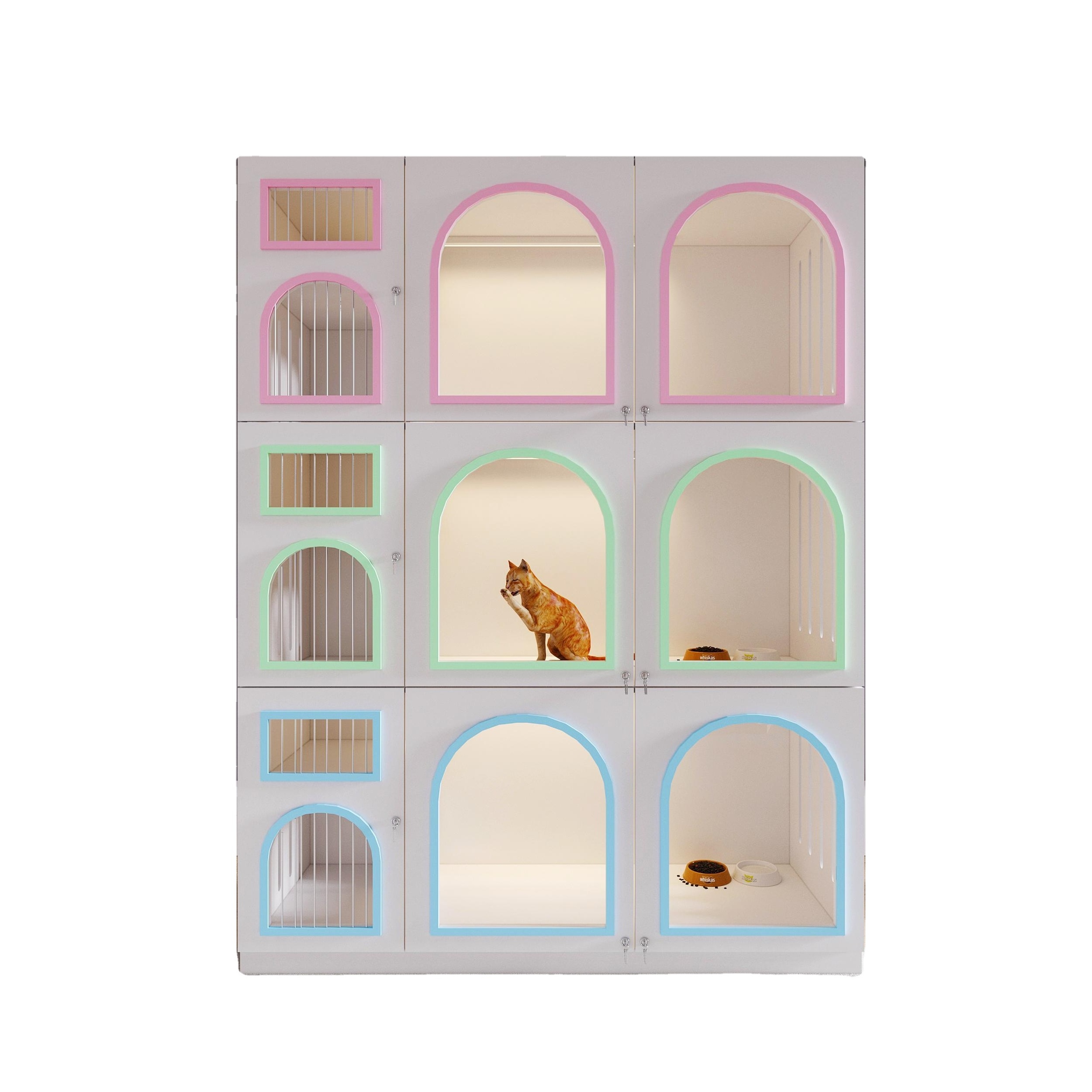 Colorful Solid Wooden Cages Household Cat Cabinet House Kitty Pet Furniture House Indoor Luxury Cat Villa Cage