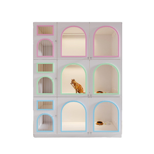 Colorful Solid Wooden Cages Household Cat Cabinet House Kitty Pet Furniture House Indoor Luxury Cat Villa Cage