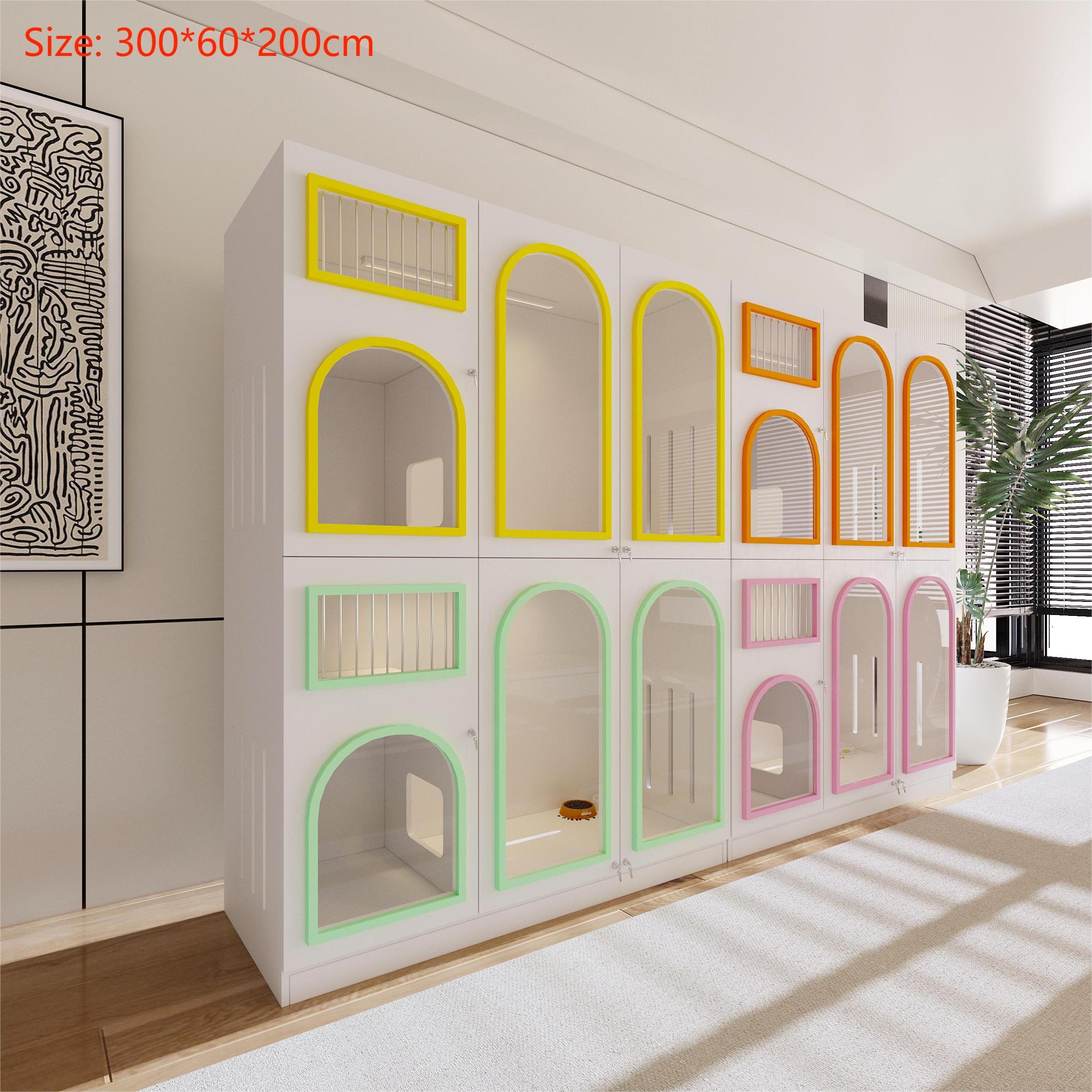 Colorful Solid Wooden Cages Household Cat Cabinet House Kitty Pet Furniture House Indoor Luxury Cat Villa Cage