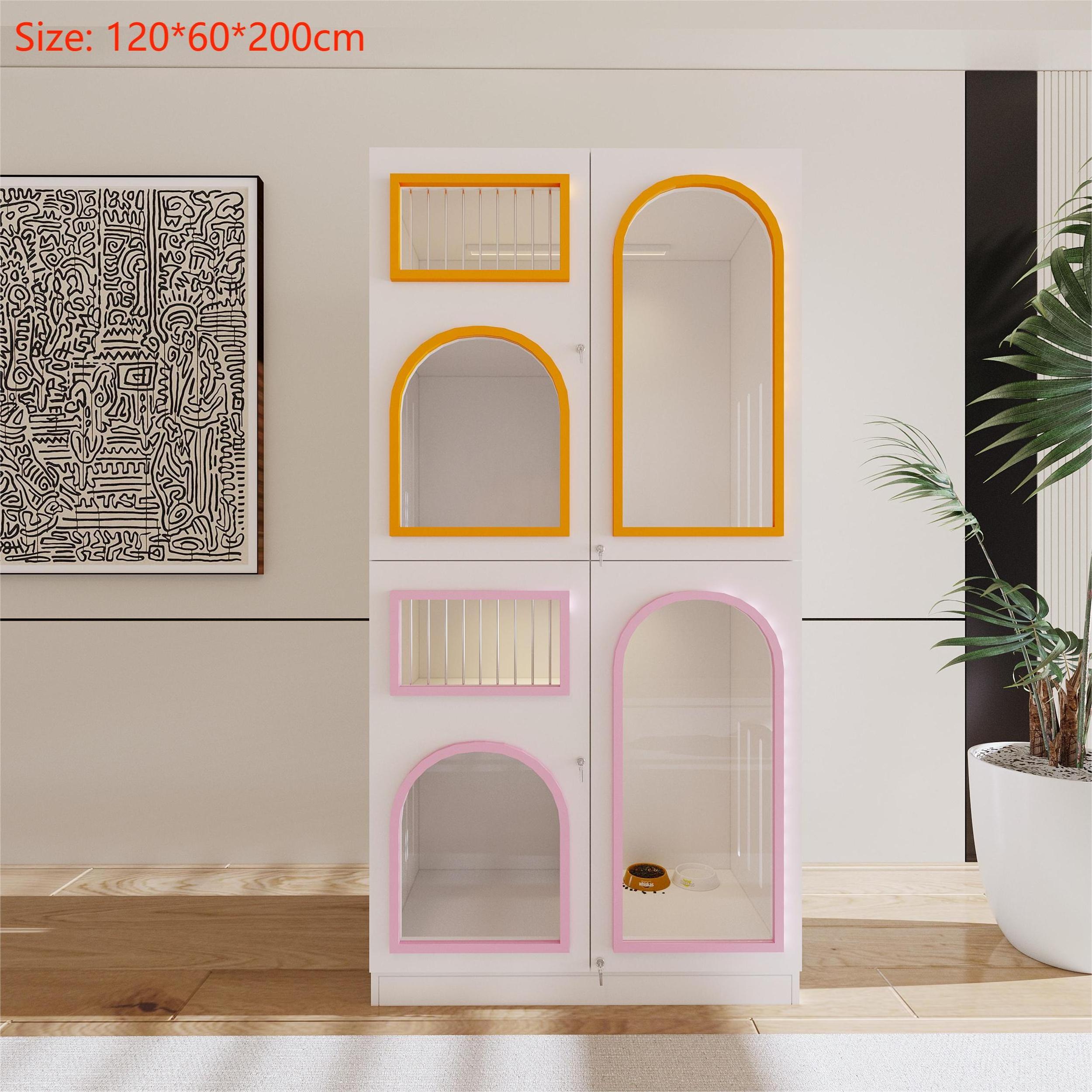 Colorful Solid Wooden Cages Household Cat Cabinet House Kitty Pet Furniture House Indoor Luxury Cat Villa Cage