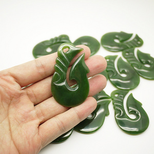 top quality factory price  jewelry pendant untreated gemstone design koru hook  pendant natural nephrite green jade