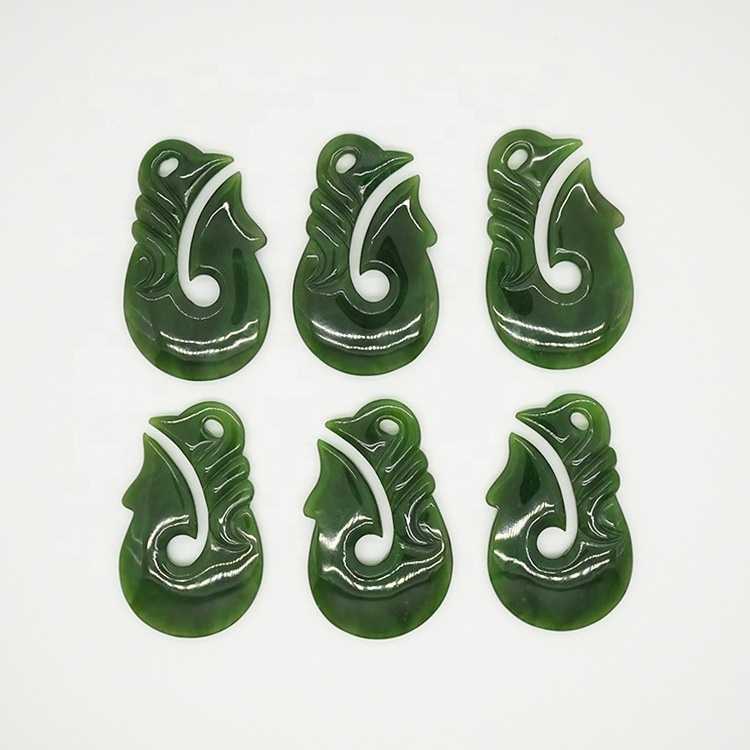 top quality factory price  jewelry pendant untreated gemstone design koru hook  pendant natural nephrite green jade