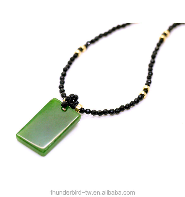 New Design Fashion Jewelry gold filled Necklace Best quality Faceted Agate Beads with square Pendant Natural Nephrite Green Jade