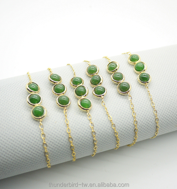 Wholesale 14k Gold Filled jewelry Green Nephrite Jade Birthstone Beaded Round Beads Gemstone Natural Stone bracelets