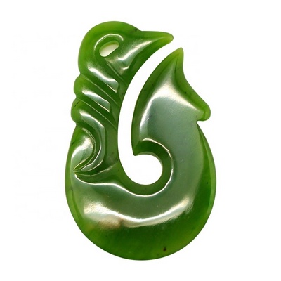 Hot sale factory price fish jewelry pendant Maori design koru hook nephrite pendant green jade