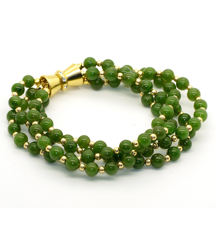 Gemstone Jewelry Fashion 4 Row Beads Natural Nephrite green jade Bracelets