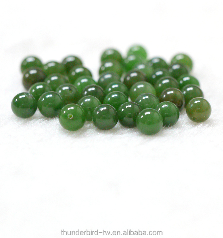 Top quality half drilled 8mm Loose gemstone bead A grade natural genuine green jade nephrite