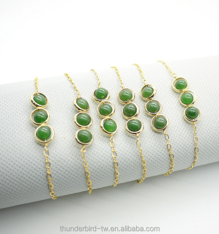 Wholesale 14k Gold Filled jewelry Green Nephrite Jade Birthstone Beaded Round Beads Gemstone Natural Stone bracelets