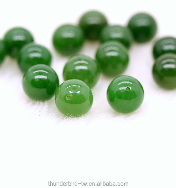 High quality half drilled 10mm Loose gemstone bead A grade natural genuine green jade nephrite