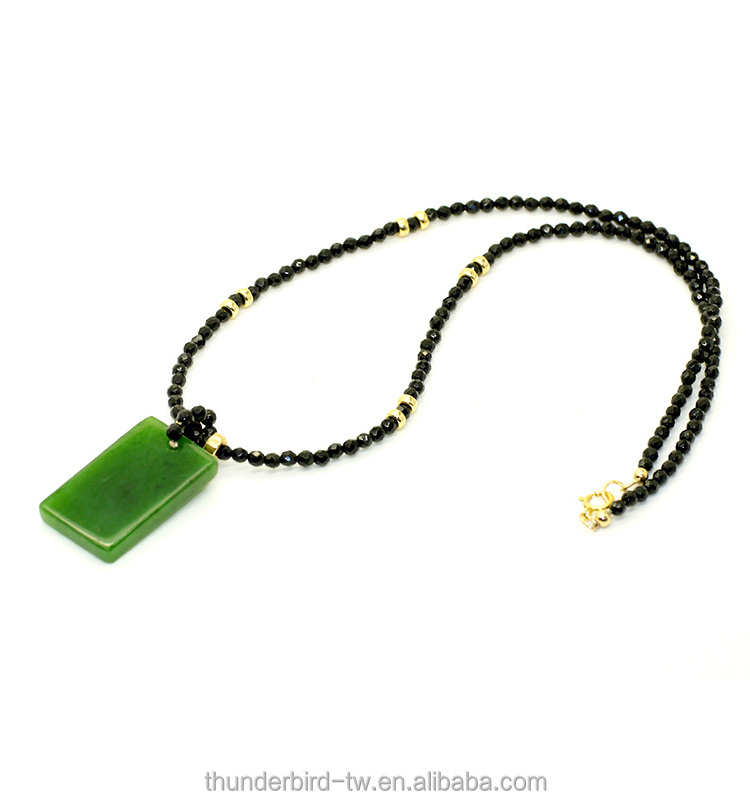 New Design Fashion Jewelry gold filled Necklace Best quality Faceted Agate Beads with square Pendant Natural Nephrite Green Jade