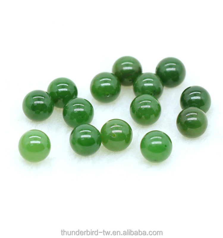 High quality half drilled 10mm Loose gemstone bead A grade natural genuine green jade nephrite