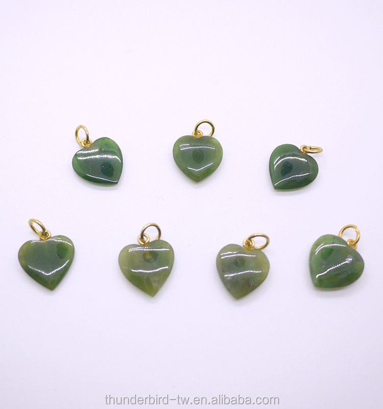 wholesale top quality loose stone natural genuine green jade nephrite heart pendant