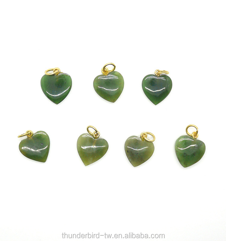 wholesale top quality loose stone natural genuine green jade nephrite heart pendant