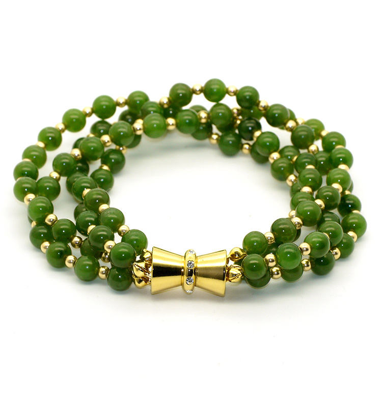 Gemstone Jewelry Fashion 4 Row Beads Natural Nephrite green jade Bracelets