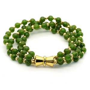 Gemstone Jewelry Fashion 4 Row Beads Natural Nephrite green jade Bracelets