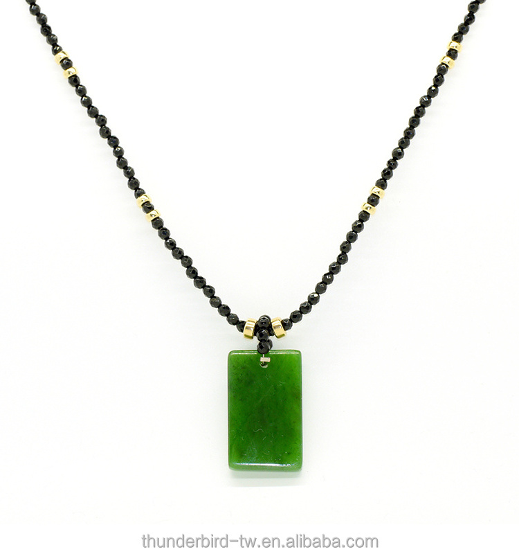 New Design Fashion Jewelry gold filled Necklace Best quality Faceted Agate Beads with square Pendant Natural Nephrite Green Jade