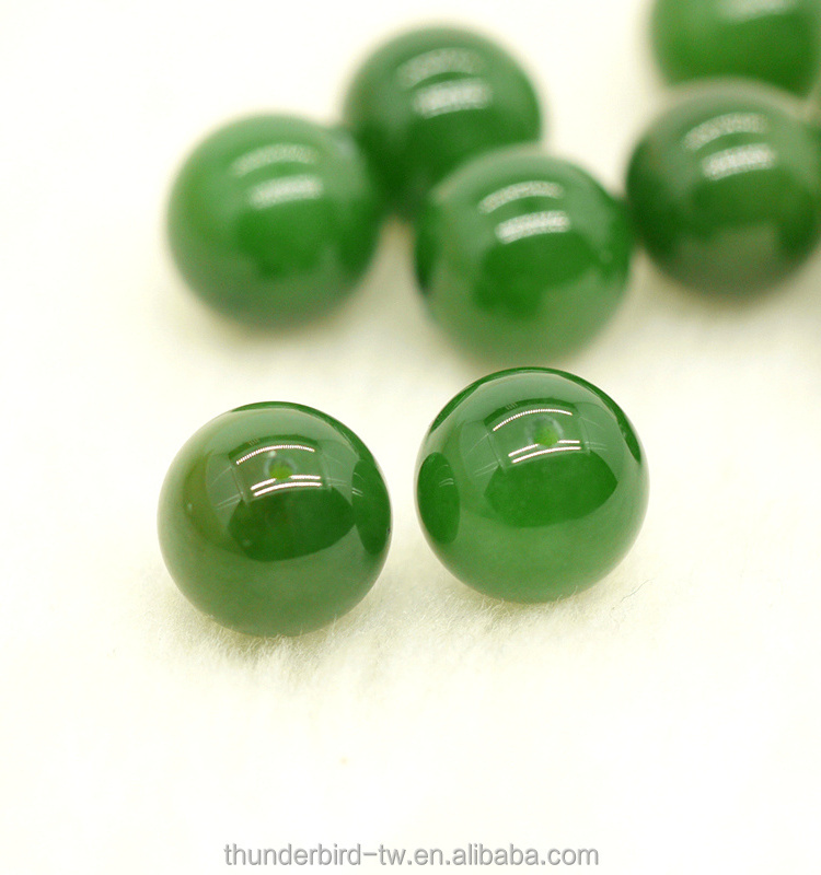 High quality half drilled 12mm Loose gemstone bead A grade natural genuine green jade nephrite