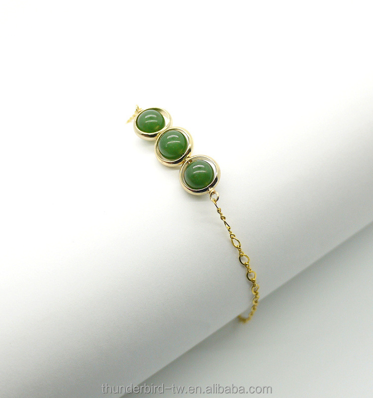 Wholesale 14k Gold Filled jewelry Green Nephrite Jade Birthstone Beaded Round Beads Gemstone Natural Stone bracelets