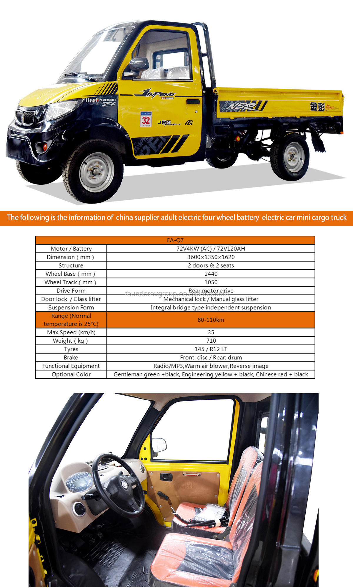 RHD low speed electric Pickup mini truck for farm