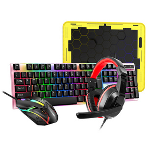 TWOLF TF240 4IN1 Gaming Keyboard Mouse Headphone Mousepad RGB Gaming Combo Set LED light Wired Keyboard And Mouse Combo