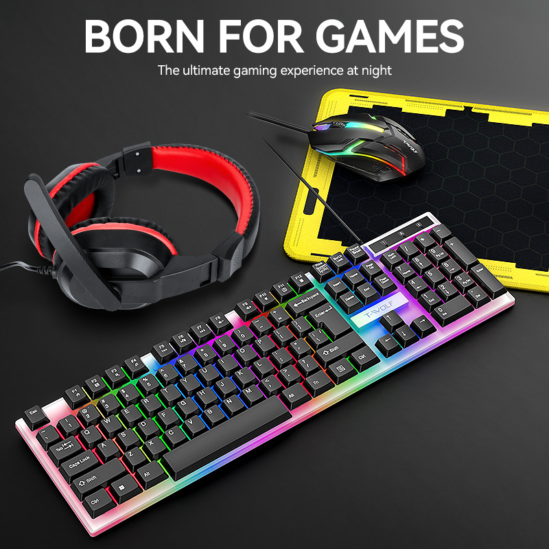 TWOLF TF240 4IN1 Gaming Keyboard Mouse Headphone Mousepad RGB Gaming Combo Set LED light Wired Keyboard And Mouse Combo