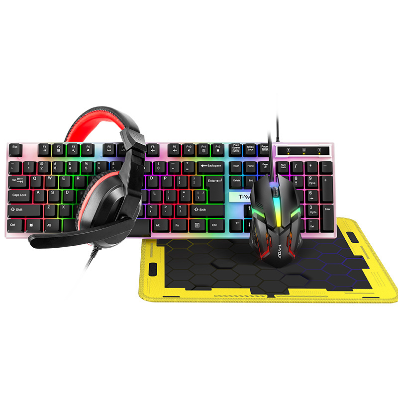 TWOLF TF240 4IN1 Gaming Keyboard Mouse Headphone Mousepad RGB Gaming Combo Set LED light Wired Keyboard And Mouse Combo