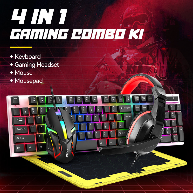 TWOLF TF240 4IN1 Gaming Keyboard Mouse Headphone Mousepad RGB Gaming Combo Set LED light Wired Keyboard And Mouse Combo