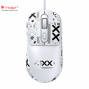 T-WOLF G580 Cheap Personalized Wired ergonomic mouse white black office mouse with non slip sticker for laptop desktop