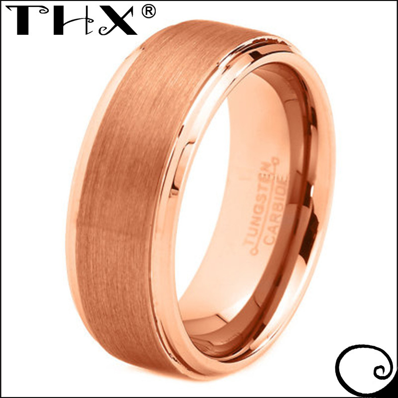 18K Rose Gold Custom Engraved His & Hers Men Women Matching Set Tungsten Carbide Black Wedding Band Ring 8mm 6mm Polished