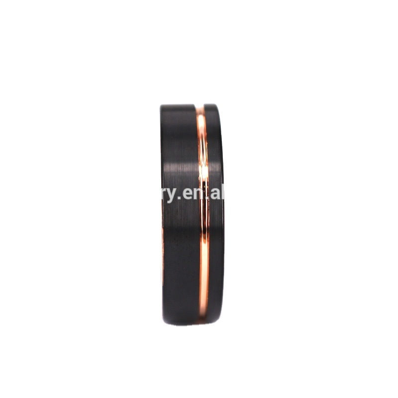 THX Jewelry 6mm Men and Women Black Rose Gold Plated Tungsten Carbide Ring