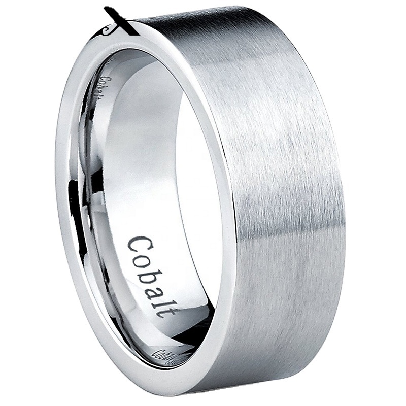 8mm Cobalt Chrome Men's Flat Top Brushed Wedding Band Engagement Ring