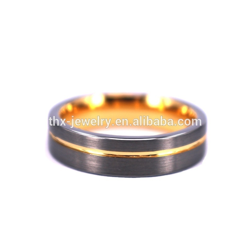 6MM Tungsten Thin Gold Line Plated Ring Wedding bands Comfort Fit