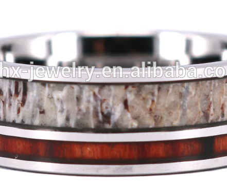 White Tungsten Ring Flat Comfort Fit Real Deer Antler and Hawaii Koa Wood Inlay Forever Love Meaningful Anniversary Men Ring