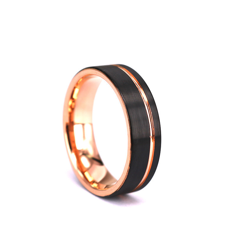 THX Jewelry 6mm Men and Women Black Rose Gold Plated Tungsten Carbide Ring