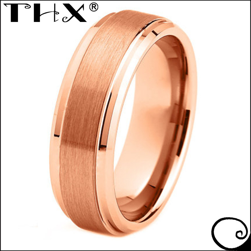 18K Rose Gold Custom Engraved His & Hers Men Women Matching Set Tungsten Carbide Black Wedding Band Ring 8mm 6mm Polished