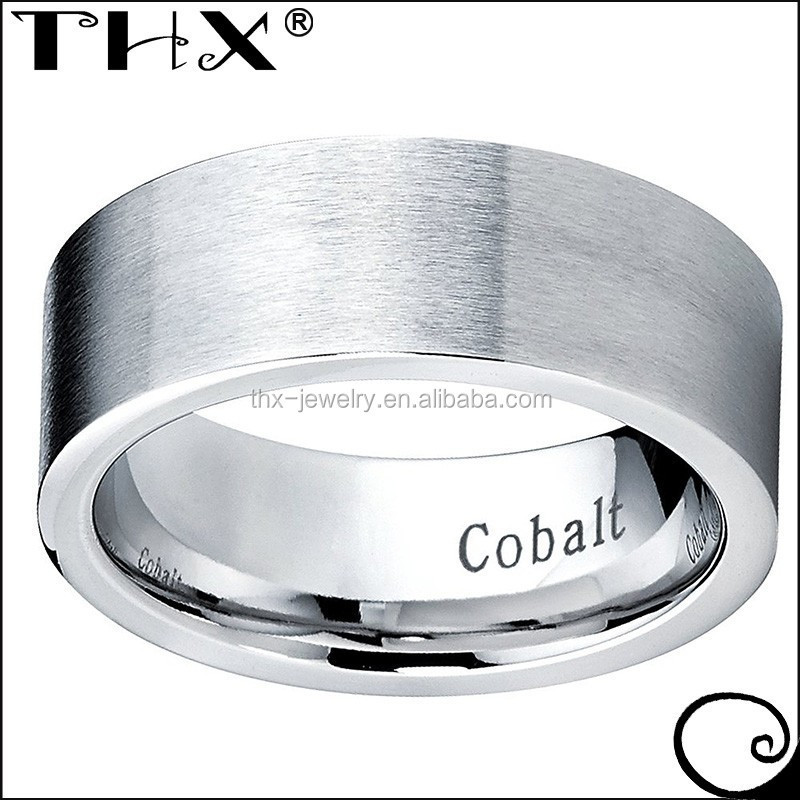 8mm Cobalt Chrome Men's Flat Top Brushed Wedding Band Engagement Ring