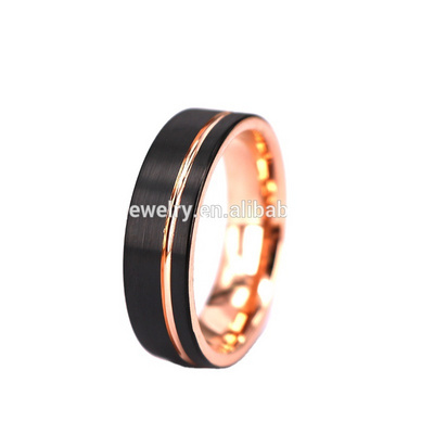 THX Jewelry 6mm Men and Women Black Rose Gold Plated Tungsten Carbide Ring