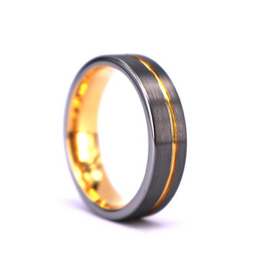 6MM Tungsten Thin Gold Line Plated Ring Wedding bands Comfort Fit