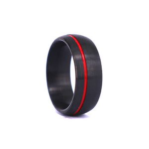 New Design Black Brushed Outside and Inside Offset Red Resin Groove Tungsten Wedding Band for Men Women