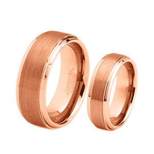 18K Rose Gold Custom Engraved His & Hers Men Women Matching Set Tungsten Carbide Black Wedding Band Ring 8mm 6mm Polished