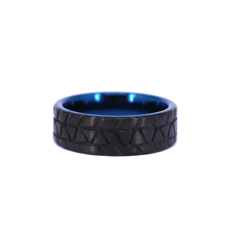 Tire Design Mens Tungsten Carbide Ring 8mm Polish Matte Black Blue Womens Wedding Band