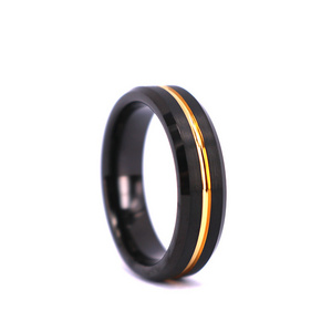 6MM Beveled Edge Double Color Plating Tungsten Ring,Gold Groove Black Tungsten Wedding Band