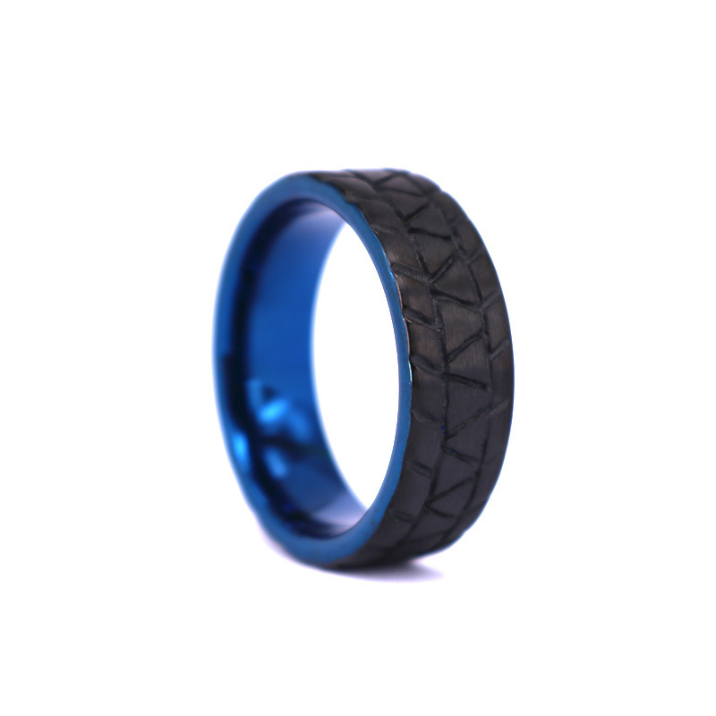 Tire Design Mens Tungsten Carbide Ring 8mm Polish Matte Black Blue Womens Wedding Band