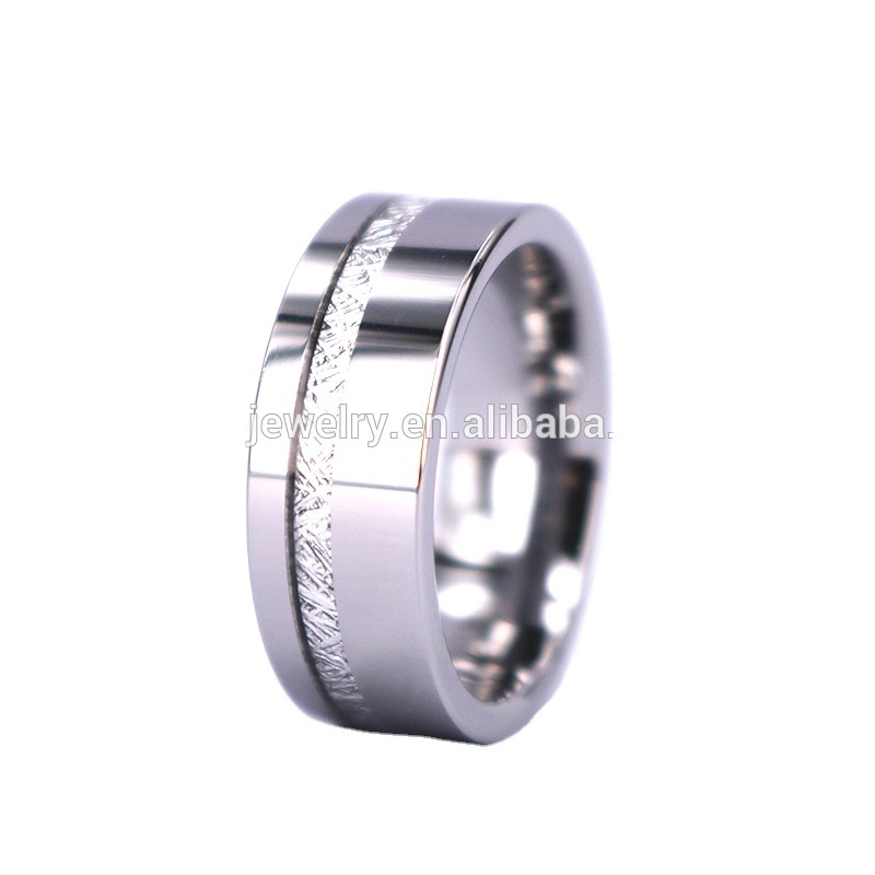 Meteorite Ring High Polish 8MM Flat Comfort Fit Thin Strip 8mm Tungsten Carbide Comfort Fit Mens Wedding Band