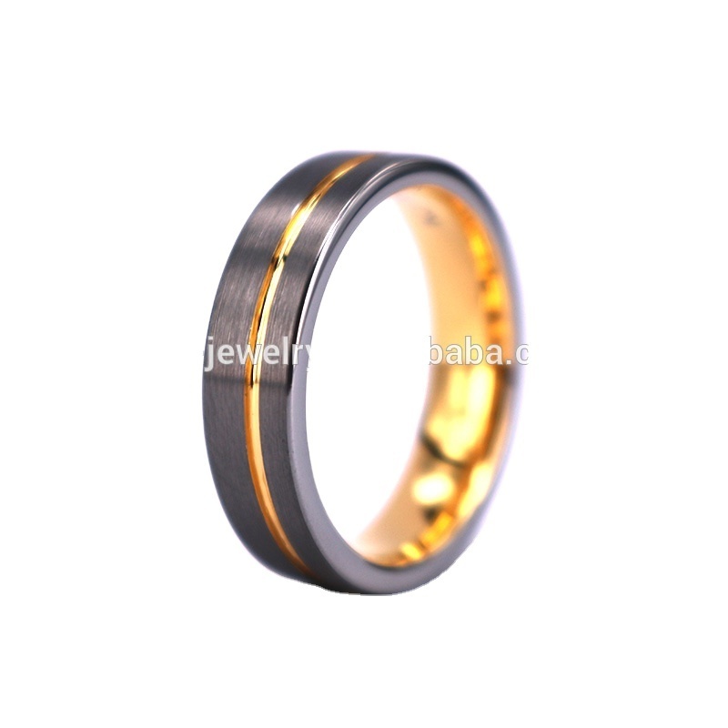 6MM Tungsten Thin Gold Line Plated Ring Wedding bands Comfort Fit