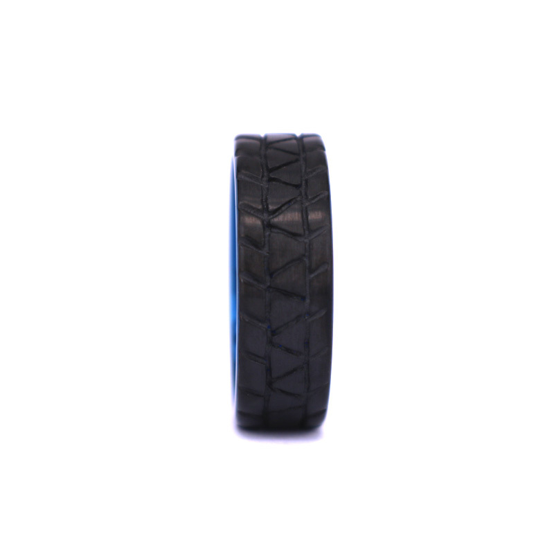 Tire Design Mens Tungsten Carbide Ring 8mm Polish Matte Black Blue Womens Wedding Band