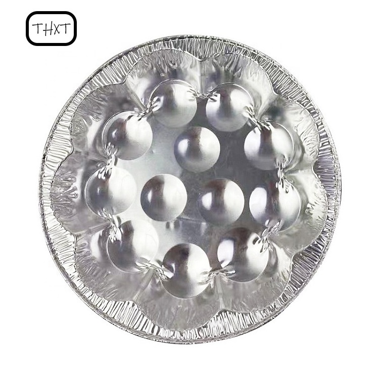 High Quality Disposable Silver Round Baking Grilled Cooked French Escargots Snails Dish Aluminum Foil Plates with 12 holes