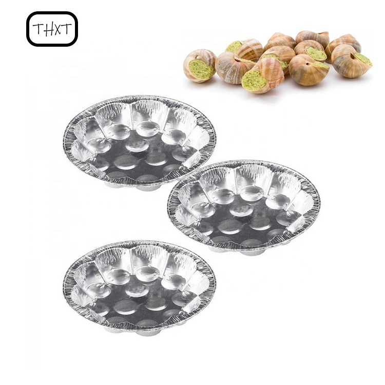 High Quality Disposable Silver Round Baking Grilled Cooked French Escargots Snails Dish Aluminum Foil Plates with 12 holes