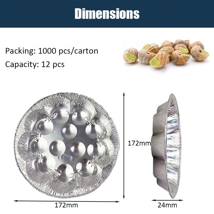 High Quality Disposable Silver Round Baking Grilled Cooked French Escargots Snails Dish Aluminum Foil Plates with 12 holes